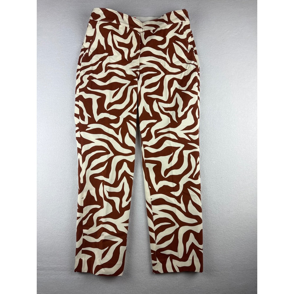 Spanx Polished Zebra Print Pants Brown Cream Stretch Straight Leg Womens Medium